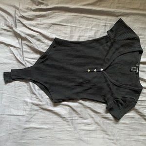 Black Short Sleeve V Neck Bodysuit